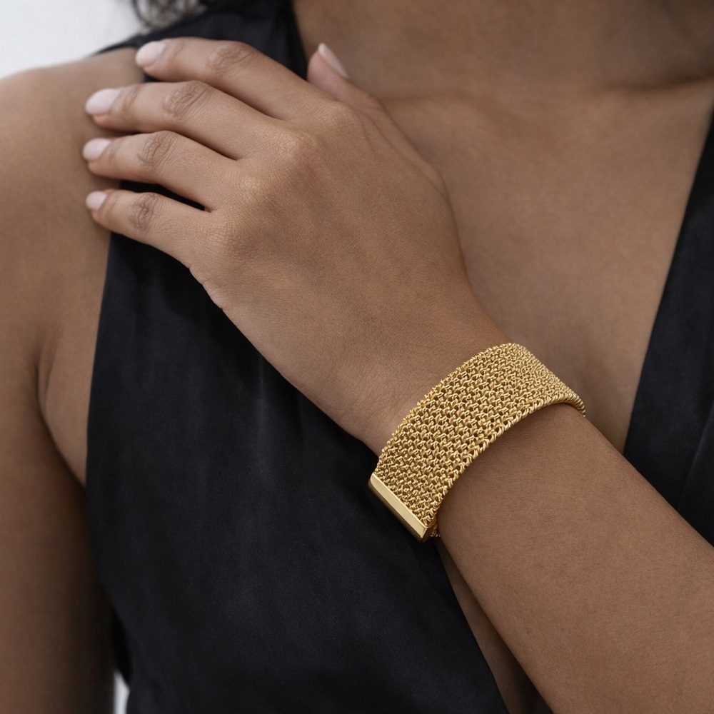 Gold Textured Cuff Bracelet Chunky Stainless Steel Open Bangle Statement Jewelry